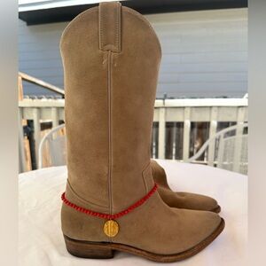 FRYE brown suede western boot, size 10 B with added necklace accessory